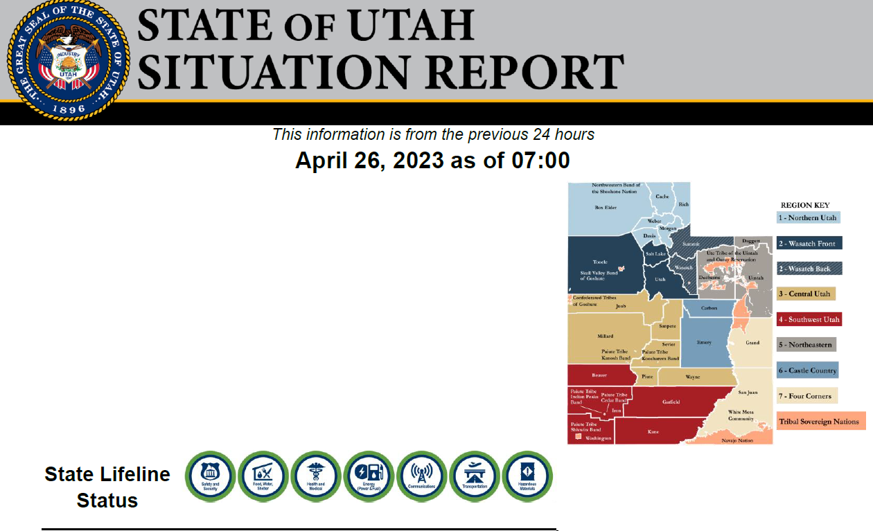 Screen cap of top of PDF for daily flooding situational report